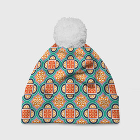 Шапка 3D c помпоном с принтом Королевский орнамент в Кировске, 100% полиэстер | универсальный размер, печать по всей поверхности изделия | абстракция | витраж | красота | мозаика | орнамент | узор