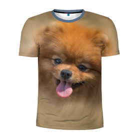 Мужская футболка 3D спортивная с принтом Шпиц в Кировске, 100% полиэстер с улучшенными характеристиками | приталенный силуэт, круглая горловина, широкие плечи, сужается к линии бедра | shpic | животные | мордочка | пёс | рыжий | собака | собачка | язык