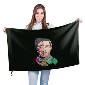 Флаг 3D с принтом Американский психопат в Кировске, 100% полиэстер | плотность ткани — 95 г/м2, размер — 67 х 109 см. Принт наносится с одной стороны | Тематика изображения на принте: american psycho | американский психопат