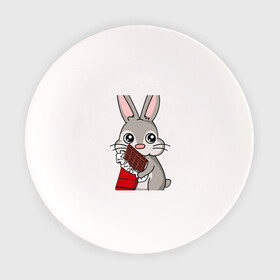 Тарелка с принтом Любитель шоколада в Кировске, фарфор | диаметр - 210 мм
диаметр для нанесения принта - 120 мм | Тематика изображения на принте: животные | заяц | кролик | пасха | шоколад | юмор