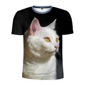 Мужская футболка 3D спортивная с принтом Белая и пушистая в Кировске, 100% полиэстер с улучшенными характеристиками | приталенный силуэт, круглая горловина, широкие плечи, сужается к линии бедра | Тематика изображения на принте: белый | взгляд | глаза | киска | кот | котёнок | кошка | пушистый