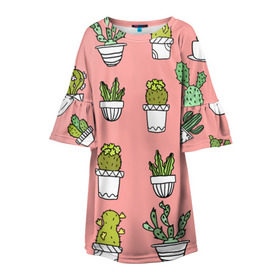 Детское платье 3D с принтом cactus в Кировске, 100% полиэстер | прямой силуэт, чуть расширенный к низу. Круглая горловина, на рукавах — воланы | cactus | tmblr | tubmler | кактус