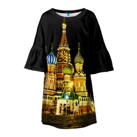 Детское платье 3D с принтом Москва в Кировске, 100% полиэстер | прямой силуэт, чуть расширенный к низу. Круглая горловина, на рукавах — воланы | kremlin | moscow | russia | город | кремль | москва | ночь | огни | река