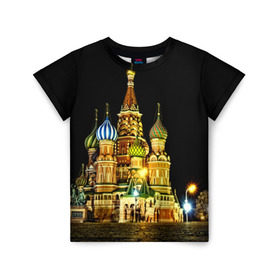 Детская футболка 3D с принтом Москва в Кировске, 100% гипоаллергенный полиэфир | прямой крой, круглый вырез горловины, длина до линии бедер, чуть спущенное плечо, ткань немного тянется | kremlin | moscow | russia | город | кремль | москва | ночь | огни | река