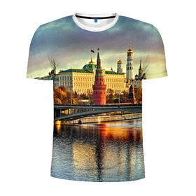 Мужская футболка 3D спортивная с принтом Москва река в Кировске, 100% полиэстер с улучшенными характеристиками | приталенный силуэт, круглая горловина, широкие плечи, сужается к линии бедра | kremlin | moscow | russia | город | кремль | москва | ночь | огни | река