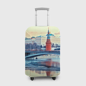 Чехол для чемодана 3D с принтом Река Москва в Кировске, 86% полиэфир, 14% спандекс | двустороннее нанесение принта, прорези для ручек и колес | kremlin | moscow | russia | город | кремль | москва | ночь | огни | река