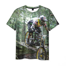 Мужская футболка 3D с принтом Велоспорт гонка в Кировске, 100% полиэфир | прямой крой, круглый вырез горловины, длина до линии бедер | Тематика изображения на принте: велик | велосипед | гонка | горы | деревья | железный конь | колесо | лес | лисапед | природа | ровер | спорт | спортсмен | стальной конь | тандем | трицикл | шлем