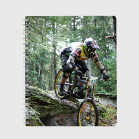 Тетрадь с принтом Велоспорт гонка в Кировске, 100% бумага | 48 листов, плотность листов — 60 г/м2, плотность картонной обложки — 250 г/м2. Листы скреплены сбоку удобной пружинной спиралью. Уголки страниц и обложки скругленные. Цвет линий — светло-серый
 | Тематика изображения на принте: велик | велосипед | гонка | горы | деревья | железный конь | колесо | лес | лисапед | природа | ровер | спорт | спортсмен | стальной конь | тандем | трицикл | шлем