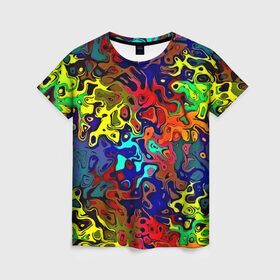 Женская футболка 3D с принтом Разноцветные разводы в Кировске, 100% полиэфир ( синтетическое хлопкоподобное полотно) | прямой крой, круглый вырез горловины, длина до линии бедер | абстракция | краска | размытие