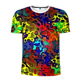 Мужская футболка 3D спортивная с принтом Разноцветные разводы в Кировске, 100% полиэстер с улучшенными характеристиками | приталенный силуэт, круглая горловина, широкие плечи, сужается к линии бедра | Тематика изображения на принте: абстракция | краска | размытие