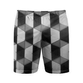 Мужские шорты 3D спортивные с принтом Серые треугольники в Кировске,  |  | cell | паттерн | трапеции | ячейка