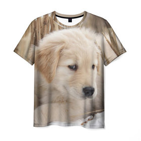 Мужская футболка 3D с принтом Щеночек в Кировске, 100% полиэфир | прямой крой, круглый вырез горловины, длина до линии бедер | dog | puppy | собака | щенок | щеночек