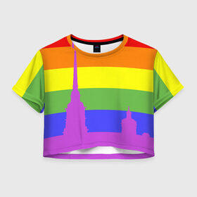 Женская футболка 3D укороченная с принтом Радужный флаг в Кировске, 100% полиэстер | круглая горловина, длина футболки до линии талии, рукава с отворотами | город | любовь | отношения | радуга | сердце | сталица | флаг