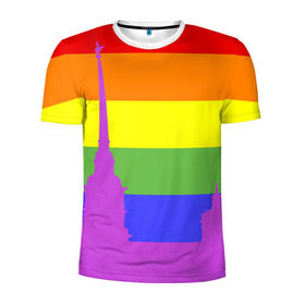 Мужская футболка 3D спортивная с принтом Радужный флаг в Кировске, 100% полиэстер с улучшенными характеристиками | приталенный силуэт, круглая горловина, широкие плечи, сужается к линии бедра | город | любовь | отношения | радуга | сердце | сталица | флаг