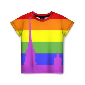 Детская футболка 3D с принтом Радужный флаг в Кировске, 100% гипоаллергенный полиэфир | прямой крой, круглый вырез горловины, длина до линии бедер, чуть спущенное плечо, ткань немного тянется | город | любовь | отношения | радуга | сердце | сталица | флаг