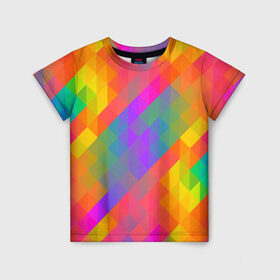 Детская футболка 3D с принтом Цветные кубики в Кировске, 100% гипоаллергенный полиэфир | прямой крой, круглый вырез горловины, длина до линии бедер, чуть спущенное плечо, ткань немного тянется | квадраты