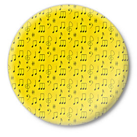 Значок с принтом Ноты в Кировске,  металл | круглая форма, металлическая застежка в виде булавки | Тематика изображения на принте: желтый | музыка