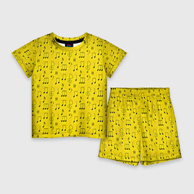 Детский костюм с шортами 3D с принтом Ноты в Кировске,  |  | Тематика изображения на принте: желтый | музыка