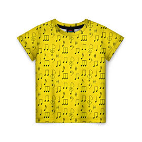 Детская футболка 3D с принтом Ноты в Кировске, 100% гипоаллергенный полиэфир | прямой крой, круглый вырез горловины, длина до линии бедер, чуть спущенное плечо, ткань немного тянется | желтый | музыка