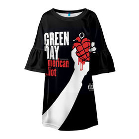 Детское платье 3D с принтом Green Day 3 в Кировске, 100% полиэстер | прямой силуэт, чуть расширенный к низу. Круглая горловина, на рукавах — воланы | american idiot | green day | грин дей | грин дэй