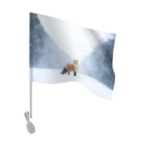 Флаг для автомобиля с принтом лесная красотка в Кировске, 100% полиэстер | Размер: 30*21 см | зима | лес | лиса | рыжая | снег | тайга