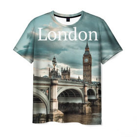 Мужская футболка 3D с принтом London в Кировске, 100% полиэфир | прямой крой, круглый вырез горловины, длина до линии бедер | Тематика изображения на принте: england | london | vjcn. биг бен | англия | британия | великобритания | владычица морей | город | гостеприимный | дождей | клевый | красивый | лилия | лондон | на темзе | окна | прикольный | столица | тауэр