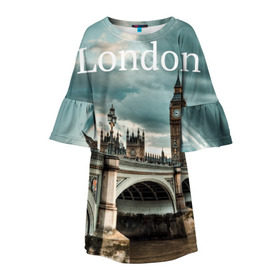 Детское платье 3D с принтом London в Кировске, 100% полиэстер | прямой силуэт, чуть расширенный к низу. Круглая горловина, на рукавах — воланы | england | london | vjcn. биг бен | англия | британия | великобритания | владычица морей | город | гостеприимный | дождей | клевый | красивый | лилия | лондон | на темзе | окна | прикольный | столица | тауэр