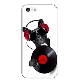 Чехол для iPhone 5/5S матовый с принтом собака-меломан в Кировске, Силикон | Область печати: задняя сторона чехла, без боковых панелей | бульдог | красный | музыка | наушники | очки | пластинка | собака | черный