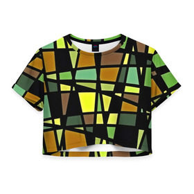 Женская футболка 3D укороченная с принтом angular geometry в Кировске, 100% полиэстер | круглая горловина, длина футболки до линии талии, рукава с отворотами | 