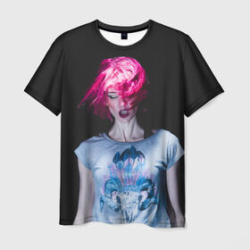 Мужская футболка 3D с принтом девушка с розовыми волосами в Кировске, 100% полиэфир | прямой крой, круглый вырез горловины, длина до линии бедер | волосы | девушка | мода | парик | перья | розовый | стиль | череп | этника | этно