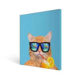 Холст квадратный с принтом котэ на отдыхе в Кировске, 100% ПВХ |  | кот | котик | лето | море | отдых | очки | пальмы | пляж | рыжий кот | солнце