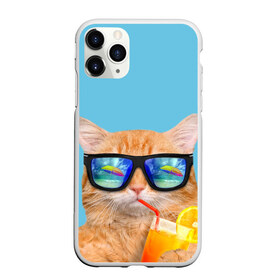 Чехол для iPhone 11 Pro матовый с принтом котэ на отдыхе в Кировске, Силикон |  | Тематика изображения на принте: кот | котик | лето | море | отдых | очки | пальмы | пляж | рыжий кот | солнце