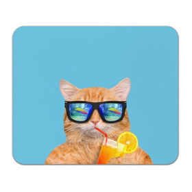 Коврик прямоугольный с принтом котэ на отдыхе в Кировске, натуральный каучук | размер 230 х 185 мм; запечатка лицевой стороны | Тематика изображения на принте: кот | котик | лето | море | отдых | очки | пальмы | пляж | рыжий кот | солнце