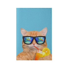 Обложка для паспорта матовая кожа с принтом котэ на отдыхе в Кировске, натуральная матовая кожа | размер 19,3 х 13,7 см; прозрачные пластиковые крепления | кот | котик | лето | море | отдых | очки | пальмы | пляж | рыжий кот | солнце