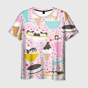 Мужская футболка 3D с принтом Ice Cream в Кировске, 100% полиэфир | прямой крой, круглый вырез горловины, длина до линии бедер | Тематика изображения на принте: food | ice cream | вкусно | еда | мороженое
