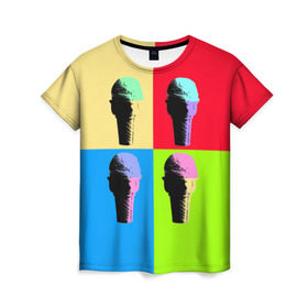 Женская футболка 3D с принтом Pop Ice Cream в Кировске, 100% полиэфир ( синтетическое хлопкоподобное полотно) | прямой крой, круглый вырез горловины, длина до линии бедер | food | ice cream | love | вкусно | еда | мороженое
