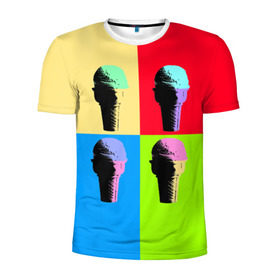 Мужская футболка 3D спортивная с принтом Pop Ice Cream в Кировске, 100% полиэстер с улучшенными характеристиками | приталенный силуэт, круглая горловина, широкие плечи, сужается к линии бедра | food | ice cream | love | вкусно | еда | мороженое