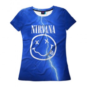 Женская футболка 3D с принтом Nirvana в Кировске, 100% полиэфир ( синтетическое хлопкоподобное полотно) | прямой крой, круглый вырез горловины, длина до линии бедер | rok | нирвана | рок