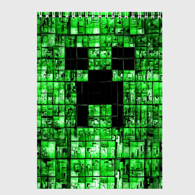 Скетчбук с принтом Minecraft в Кировске, 100% бумага
 | 48 листов, плотность листов — 100 г/м2, плотность картонной обложки — 250 г/м2. Листы скреплены сверху удобной пружинной спиралью | Тематика изображения на принте: game | green | minecraft | игра | игрок | компьютерные игры | майнкрафт