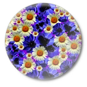 Значок с принтом Цветочки в Кировске,  металл | круглая форма, металлическая застежка в виде булавки | flower | лето | поле | полевой цветок | фиолетовый | цветочки | цветы