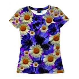 Женская футболка 3D с принтом Цветочки в Кировске, 100% полиэфир ( синтетическое хлопкоподобное полотно) | прямой крой, круглый вырез горловины, длина до линии бедер | flower | лето | поле | полевой цветок | фиолетовый | цветочки | цветы