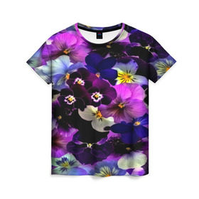Женская футболка 3D с принтом Flower Garden в Кировске, 100% полиэфир ( синтетическое хлопкоподобное полотно) | прямой крой, круглый вырез горловины, длина до линии бедер | паттерн | разноцветный | цветы