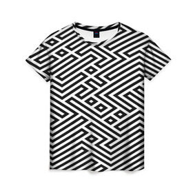 Женская футболка 3D с принтом optical illusion в Кировске, 100% полиэфир ( синтетическое хлопкоподобное полотно) | прямой крой, круглый вырез горловины, длина до линии бедер | геометрия | оптическая иллюзия | черно белый