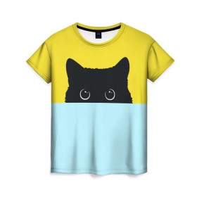 Женская футболка 3D с принтом Moon в Кировске, 100% полиэфир ( синтетическое хлопкоподобное полотно) | прямой крой, круглый вырез горловины, длина до линии бедер | 3d | cat | kitty | животные | иллюстрация | киса | кот | кот спрятался | котенок | котэ | кошка | минимализм | рисунок | цифровое искусство