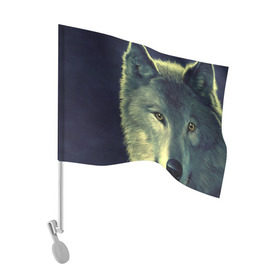 Флаг для автомобиля с принтом Серый волк в Кировске, 100% полиэстер | Размер: 30*21 см | аука | бирюк | волк | волчара | волчица | волчок | глаза | животное | животные | зверь | зеленые | койот | млекопитающее | нос | санитар леса | серый | уши | фауна | фон | хищник | черный | шакал | шерсть