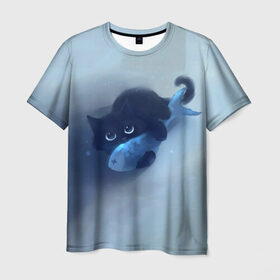 Мужская футболка 3D с принтом Рыбка в Кировске, 100% полиэфир | прямой крой, круглый вырез горловины, длина до линии бедер | cat | kitty | животные | киса | кот | котенок | котэ | кошка