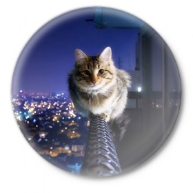Значок с принтом Киса на балконе в Кировске,  металл | круглая форма, металлическая застежка в виде булавки | Тематика изображения на принте: cat | kitty | животные | киса | кот | котенок | котэ | кошка