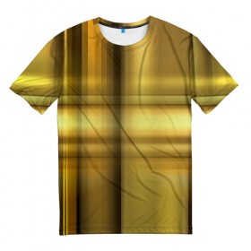 Мужская футболка 3D с принтом Yellow Texture в Кировске, 100% полиэфир | прямой крой, круглый вырез горловины, длина до линии бедер | бумага | геометрия | грани | желтый | изгиб | линии | полигоны | полосы | постель | сочетания | текстура | треугольники