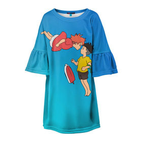 Детское платье 3D с принтом Рыбка в Кировске, 100% полиэстер | прямой силуэт, чуть расширенный к низу. Круглая горловина, на рукавах — воланы | anime | ponyo | аниме | миядзаки | поньо