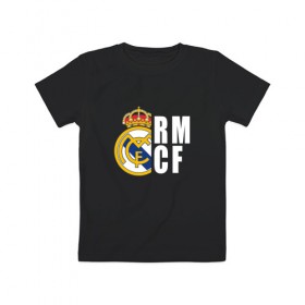 Детская футболка хлопок с принтом Real Madrid - RM/CF (Classic) в Кировске, 100% хлопок | круглый вырез горловины, полуприлегающий силуэт, длина до линии бедер | Тематика изображения на принте: cf | real | real madrid | rn | мадрид | реал | футбол